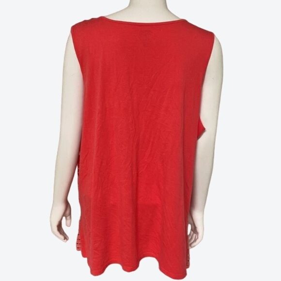 A.N.A. A New Approach Salmon Pink Crochet Fringe Front Sleeveless Knit Tank Top - Picture 3 of 11